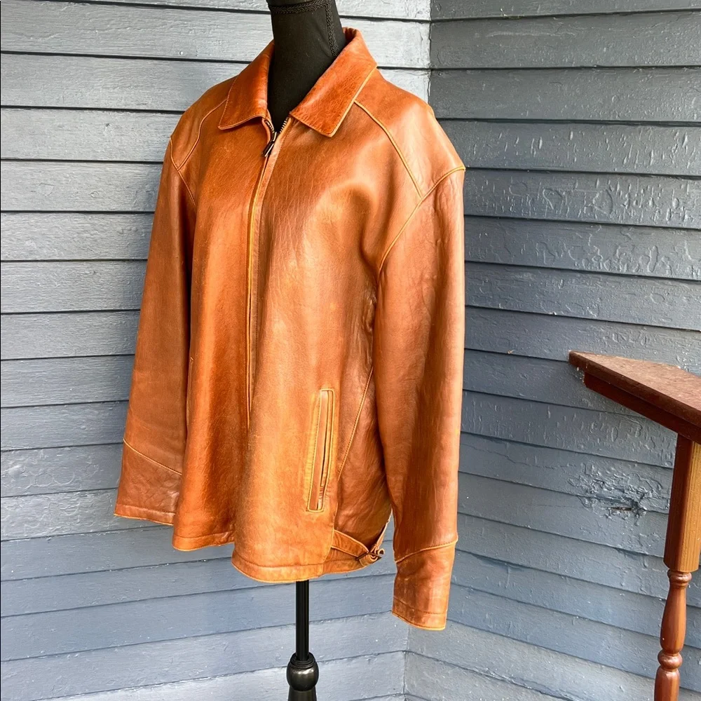 Men's Vintage Weatherproof 100% Genuine Brown Leather Jacket - Picture 2 of 9